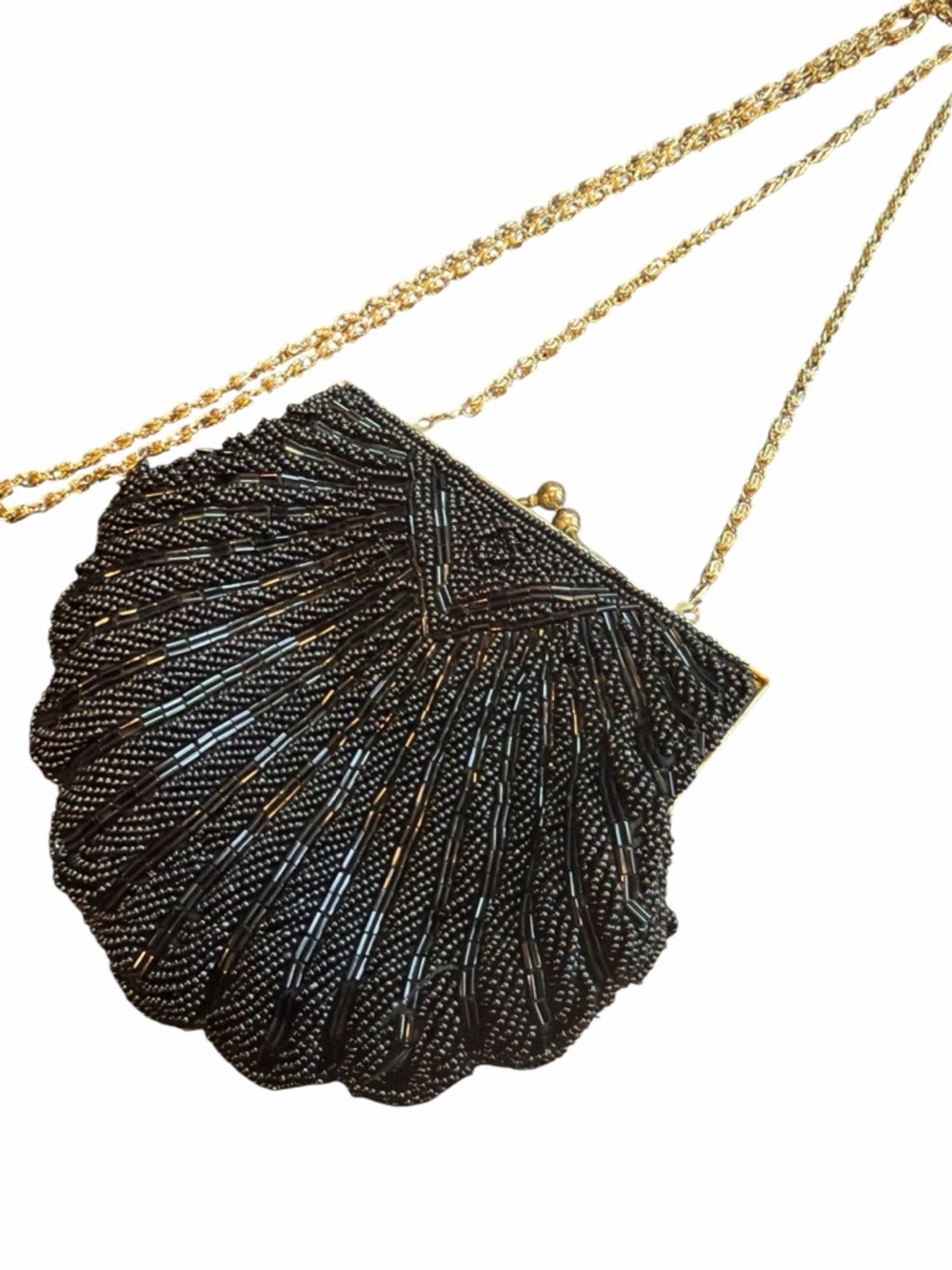 La Regale LTD Vintage Black Beaded Evening Bag Clutch Gold Chain Art Deco - Picture 6 of 11